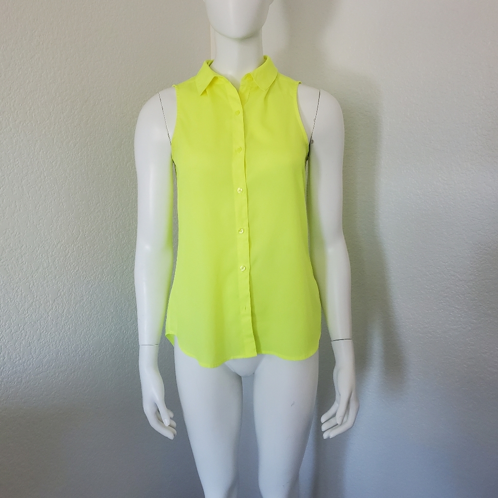 Express neon green button up blouse.